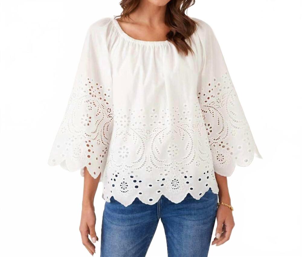 NEW KAREN KANE cut-out embroidery flare sleeve peasant top in off white